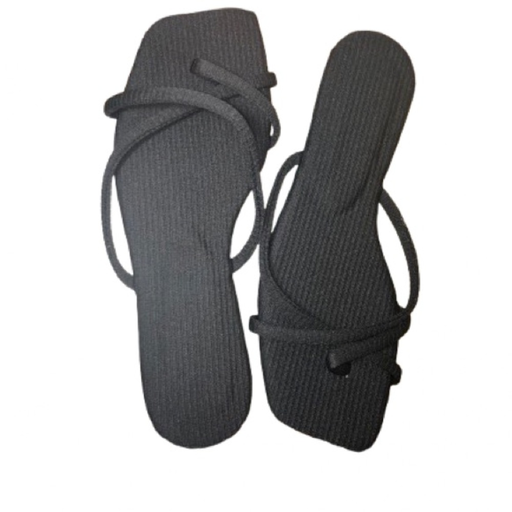 Chic Black Linen Strappy Slide on Flat Sandals women’s UK SIZE 42 (US size 11)